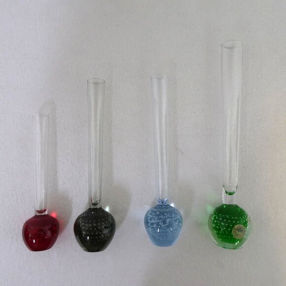 Controlled Bubble Bud Vases Ball Bottom Set of 4 Red Gray Blue Green MCM Vintage - Picture 13 of 15